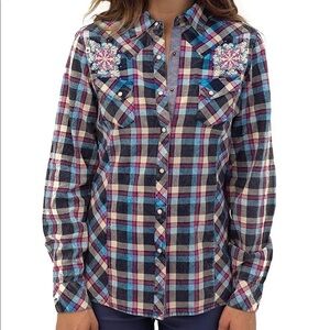 Adiktd Plaid Embroidered Long-sleeve Shirt‎ size M